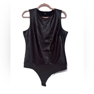 Express Brown Faux-Leather Sleeveless Bodysuit